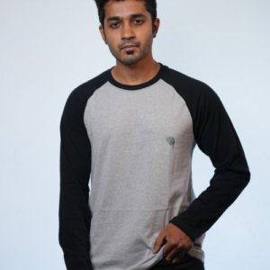 FS001 A || Grey n Black || Full Sleeve Round Neck T-Shirt