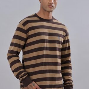FS007 || Brown Stripes || Full Sleeve Round Neck T-Shirt