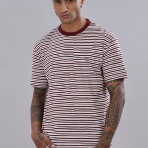 FS007 || Maroon Stripes || Half Sleeve Round Neck T-Shirt
